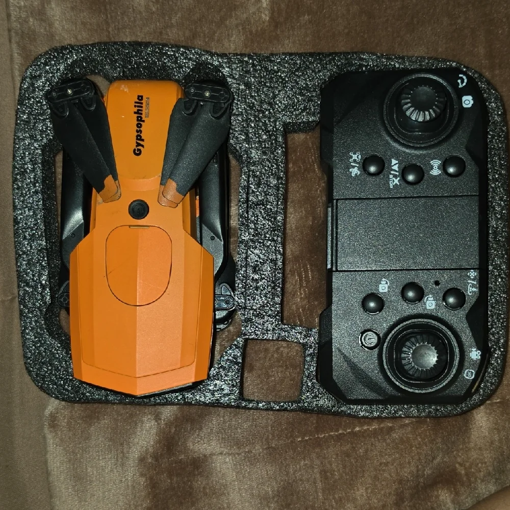 Orange Compact Foldable Drone with Remote Controller